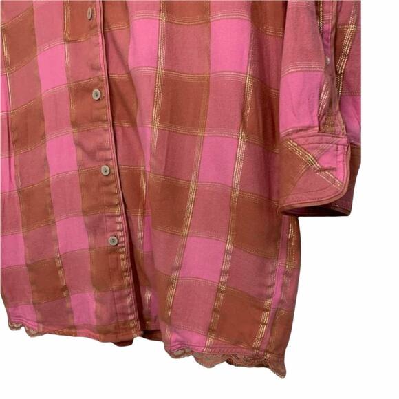 Victoria's Secret Pink Gold Plaid Button Down Shirt Sleep Dress Size Small - Picture 2 of 5